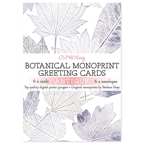 Pinky Gray - Antique - Botanical Monoprint Greeting Cards & Envelopes
