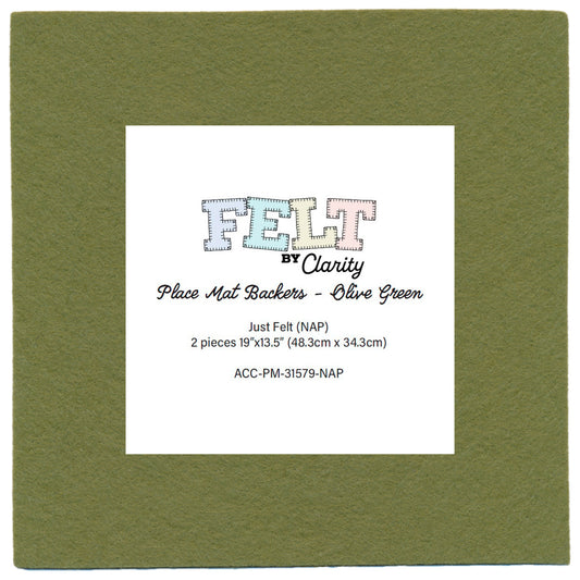Felt by Clarity - Place Mat Backers - Olive Green 19" x 13.5" Non-Adhesive Backed Felt x2