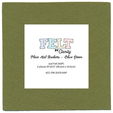 Felt by Clarity - Place Mat Backers - Olive Green 19" x 13.5" Non-Adhesive Backed Felt x2