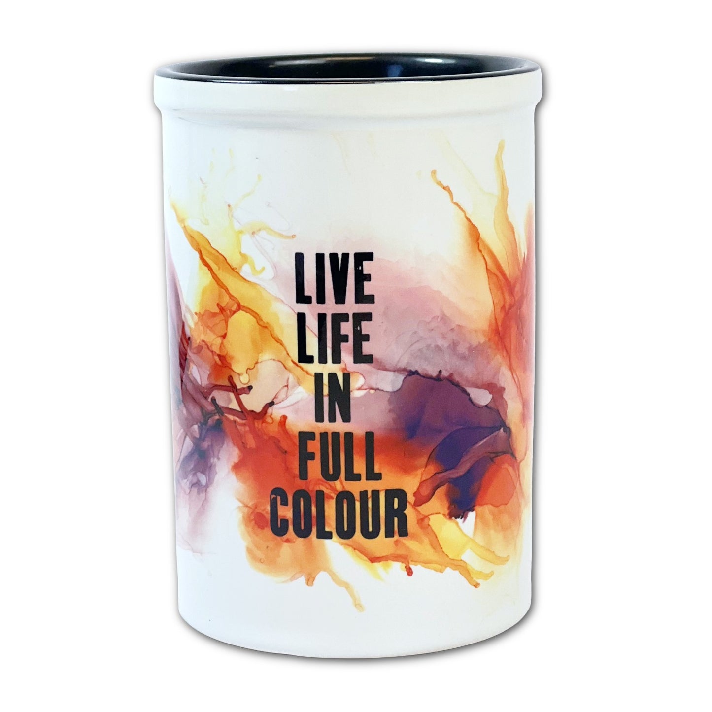 Large Ceramic Brush Pot - Live Life In Full Colour - Black Writing