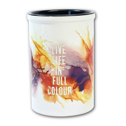 Large Ceramic Brush Pot - Live Life In Full Colour - White Writing