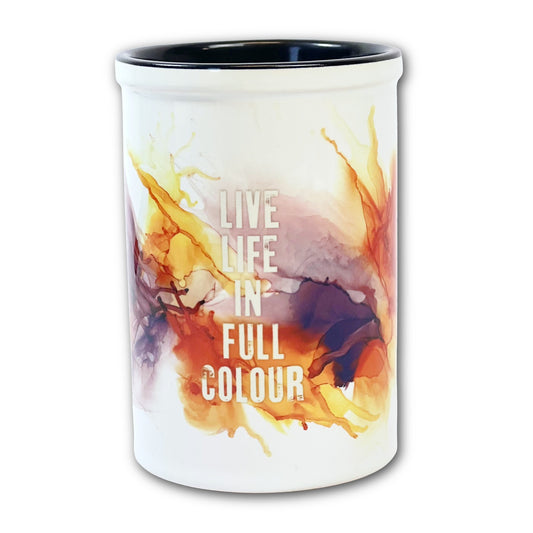 Large Ceramic Brush Pot - Live Life In Full Colour - White Writing