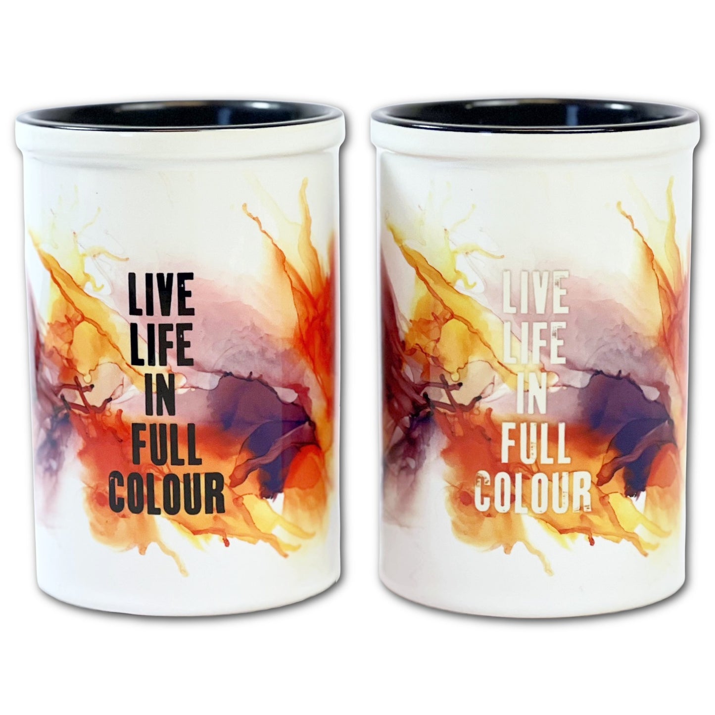 Large Ceramic Brush Pot - Live Life In Full Colour - Black Writing