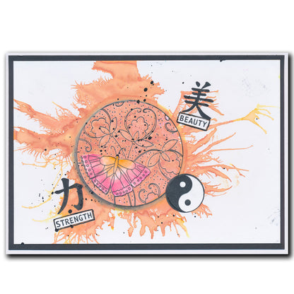 Barbara's SHAC Beauty - Japanese 2 Way Overlay Flowers & Butterflies A5 Square Stamp & Mask Set