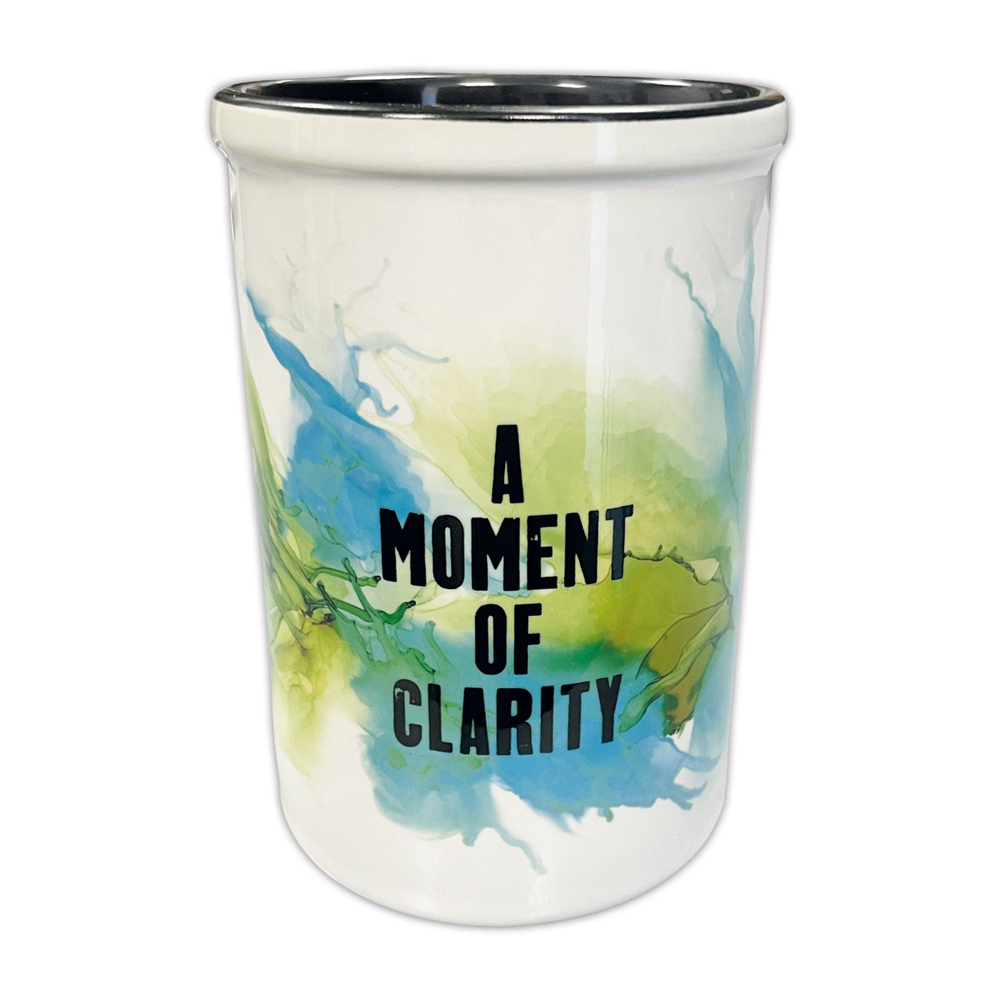 Large Ceramic Brush Pot - A Moment of Clarity - Black Writing