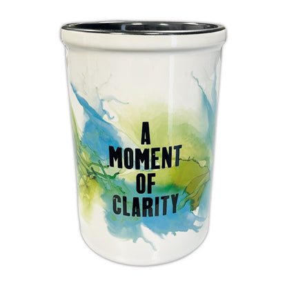 Large Ceramic Brush Pot - A Moment of Clarity - Black Writing