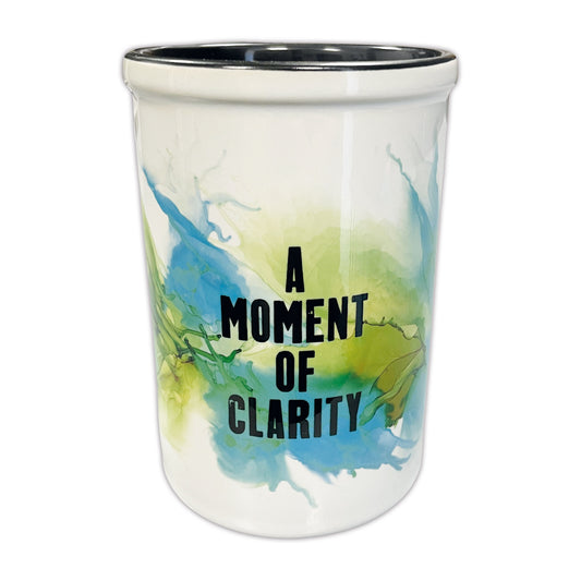 Large Ceramic Brush Pot - A Moment of Clarity - Black Writing