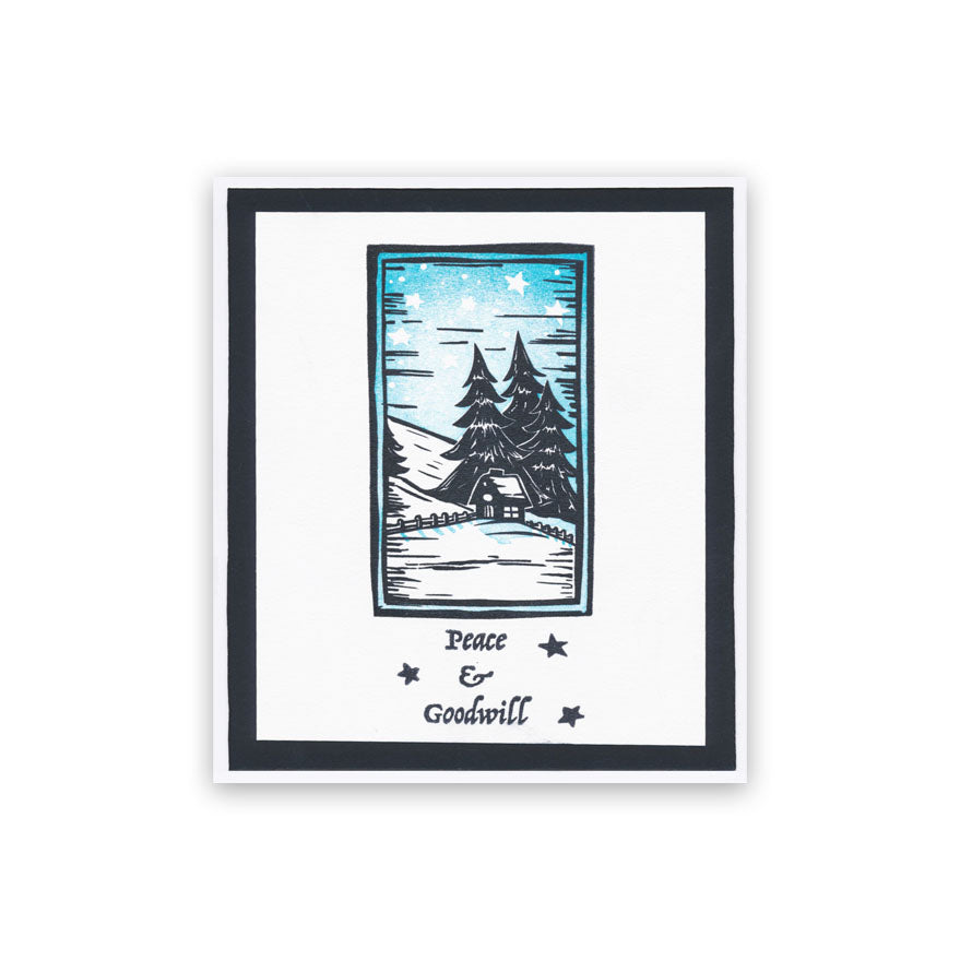 Linocut Winter - Log Cabin A5 Square Stamp Set