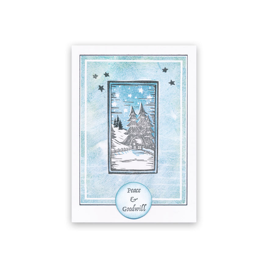 Linocut Winter - Log Cabin A5 Square Stamp Set