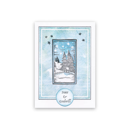 Linocut Winter - Log Cabin A5 Square Stamp Set