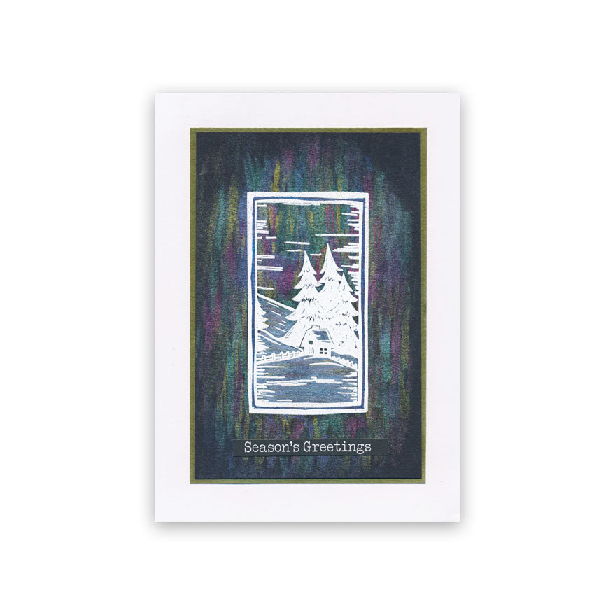 Linocut Winter - Log Cabin A5 Square Stamp Set