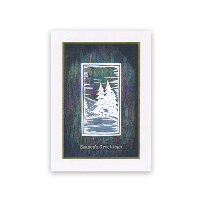 Linocut Winter - Log Cabin A5 Square Stamp Set