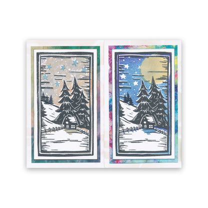 Linocut Winter - Log Cabin A5 Square Stamp Set