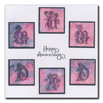 Floral Alphabet - Letter M - A6 Square Stamp Set