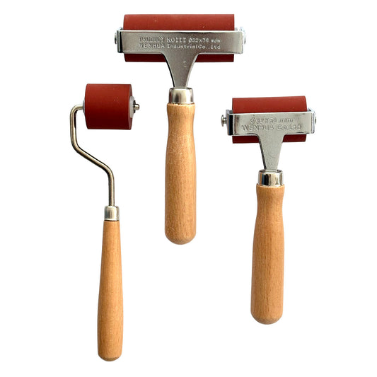 3", 2" & 1.2" Deluxe Red Rubber Brayers With Wooden Handles