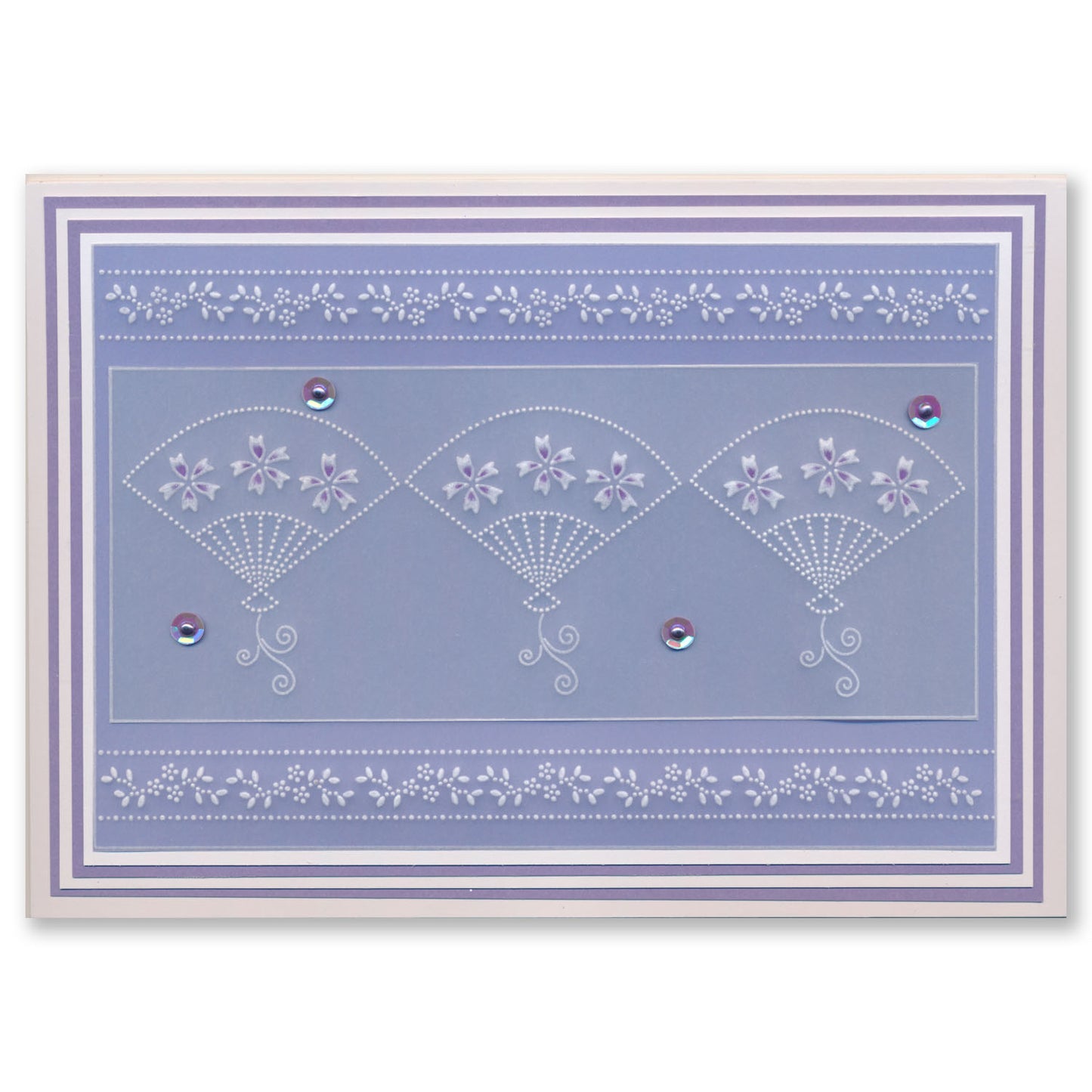 Linda's Dotty Cross-Stitch Oriental Fan Layering Frame A4 Square Groovi Plate