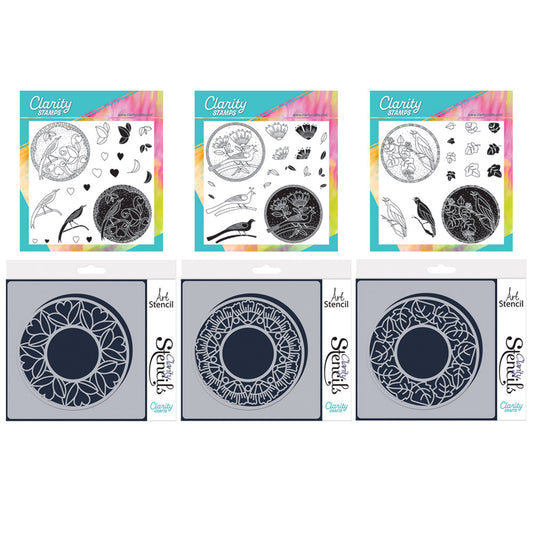 Barbara's Love, Dream & Song Birds  - Two Way Overlay Stamp, Mask & Stencil Collection