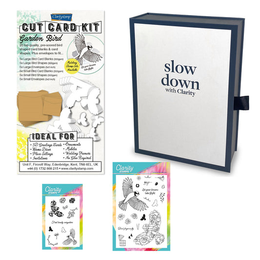 Slow Down with Clarity Cut Card Kit - Garden Bird Collection & Deluxe Book Box Storage