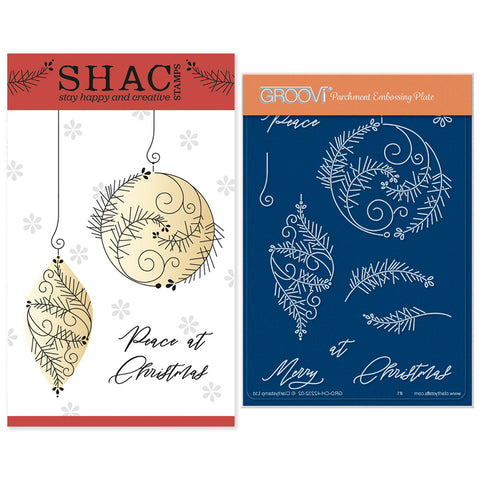 Barbara's SHAC Twiggy Baubles A6 Stamp, Mask & Groovi Plate Duo