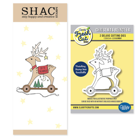 Barbara's SHAC Reindeer Wooden Toy A5 Slim Stamp & Die Duo