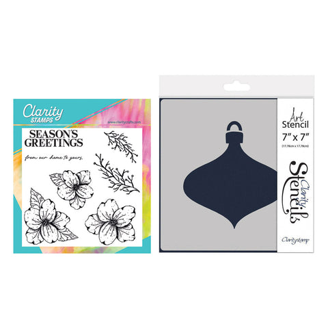 Tina Morris's Season's Greetings Flowers Stamp Set & Christmas Bauble Shape Stencil