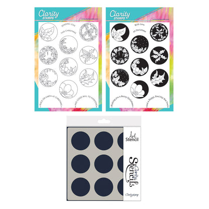 Linda's Christmas Floral Rounds A5 Stamp & Mask Duo with Framework Circles 7" x 7" Stencil