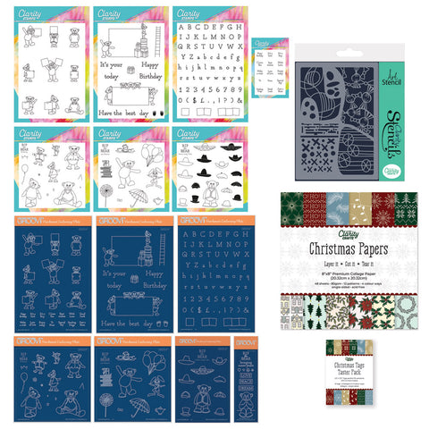BIP the Bear Mega Stamp, Stencil & Groovi Plate Collection + Christmas Papers & Tags & FREE Gifts worth £31.96