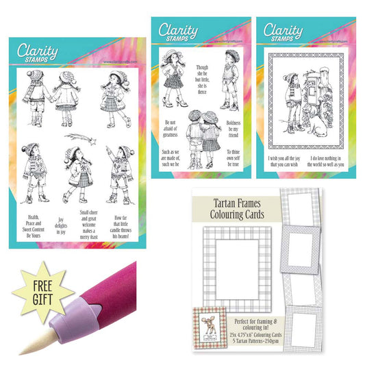 Barbara's Vintage Children Stamps & Tartan Frames Collection with FREE GIFT Blending Pen Worth £6.25