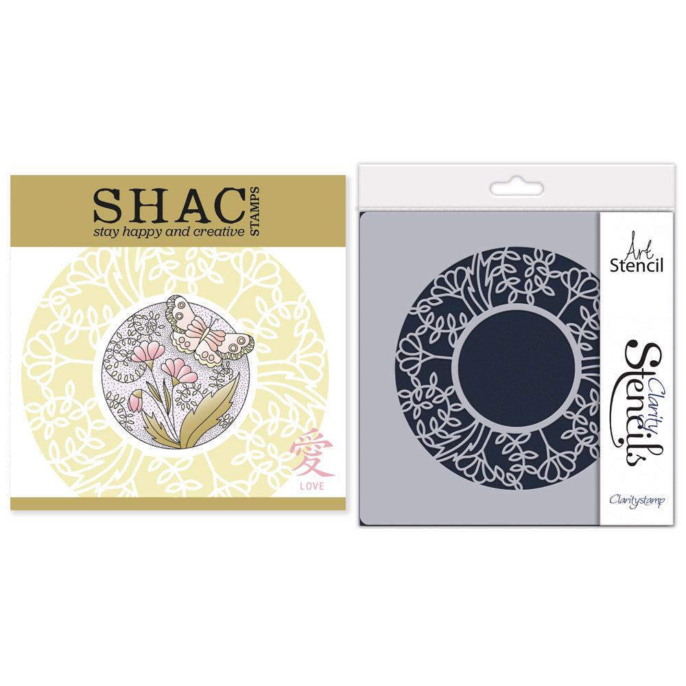 Barbara's SHAC Love - Japanese 2 Way Overlay Flowers & Butterflies Stamp, Mask & Stencil Duo