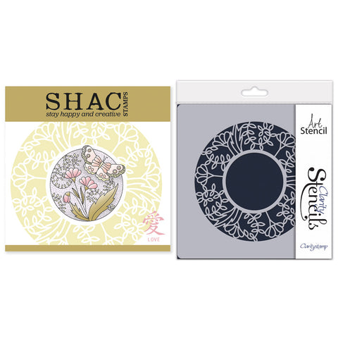 Barbara's SHAC Love - Japanese 2 Way Overlay Flowers & Butterflies Stamp, Mask & Stencil Duo