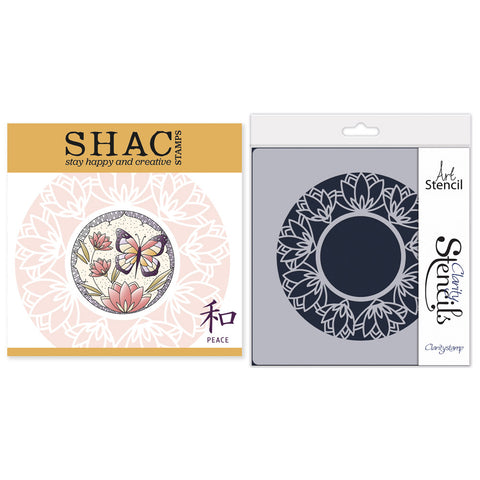 Barbara's SHAC Peace - Japanese 2 Way Overlay Flowers & Butterflies Stamp, Mask & Stencil Duo