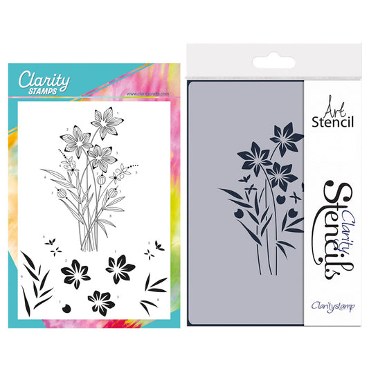 Barbara's Star Flower Spray A5 Stamp & Stencil Duo