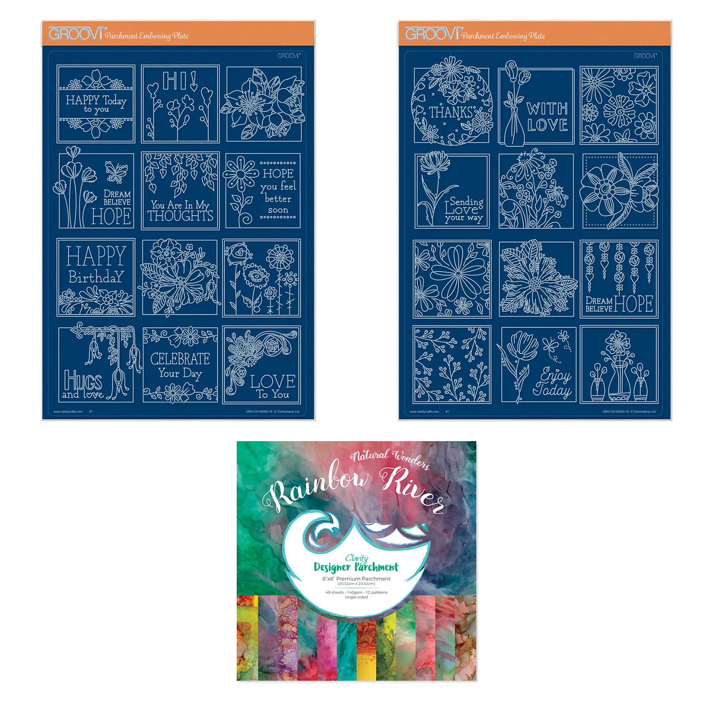 Tina's Floral Samplers A4 Groovi Plate Duo with 8x8 Rainbow River Designer Parchment