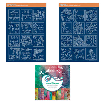 Tina's Floral Samplers A4 Groovi Plate Duo with 8x8 Rainbow River Designer Parchment