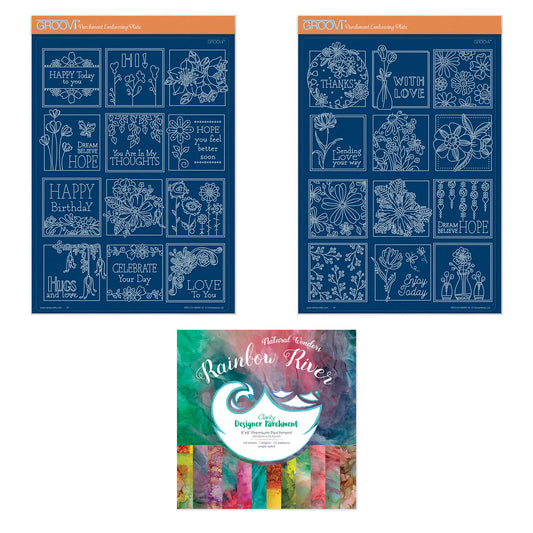 Tina's Floral Samplers A4 Groovi Plate Duo with 8x8 Rainbow River Designer Parchment
