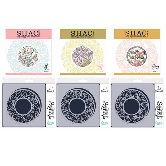 Barbara's SHAC Japanese Flowers & Butterflies - Two Way Overlay Stamp, Mask & Stencil Collection