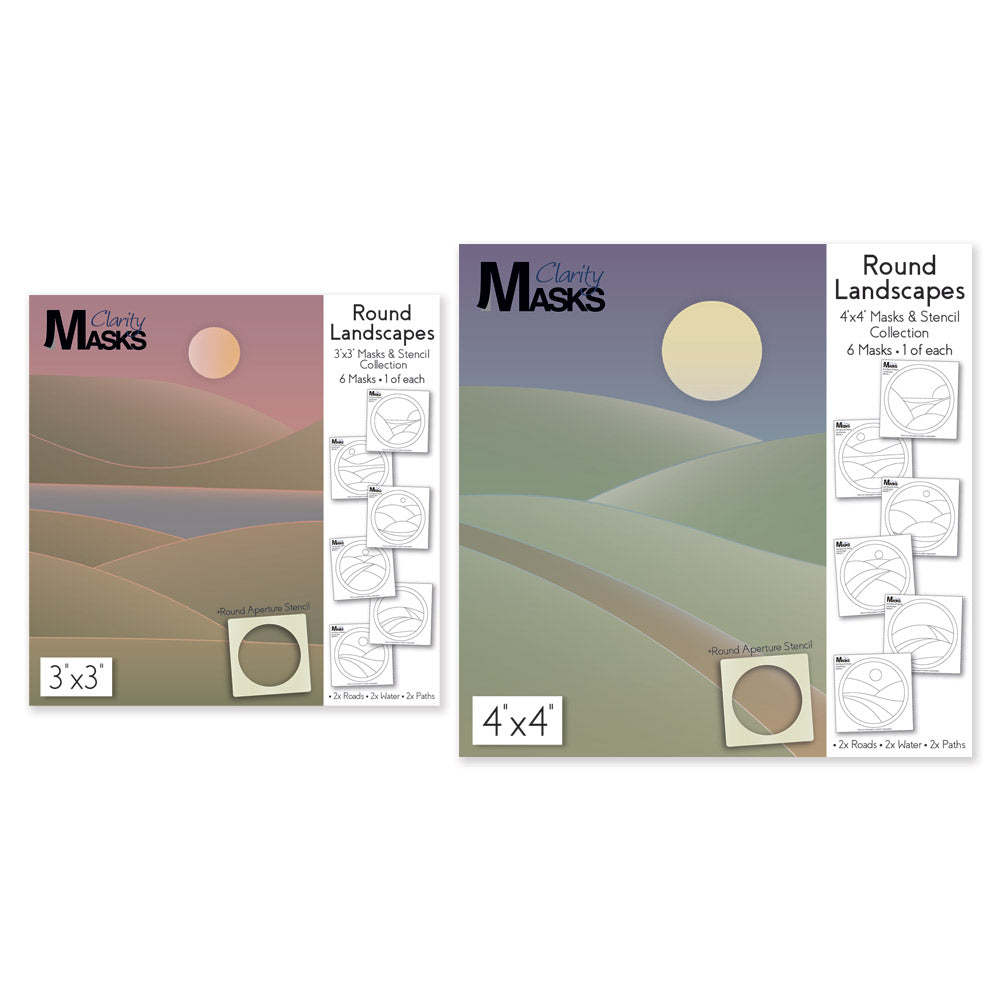 Round Landscapes - 3" x 3" & 4" x 4" Mask & Stencil Collection Duo