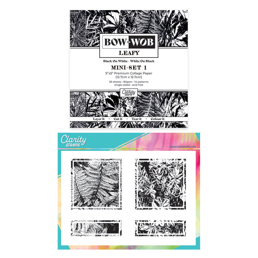 Bijou Leafy Backdrop A6 Stamp Set & BOW-WOB 5" x 5" Collage Papers - Leafy - Mini Set 1