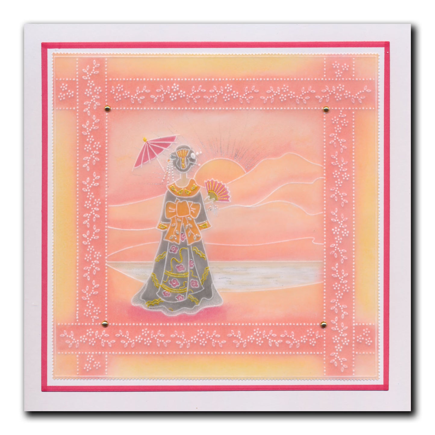 Linda's Dotty Cross-Stitch Oriental Fan Layering Frame A4 Square Groovi Plate