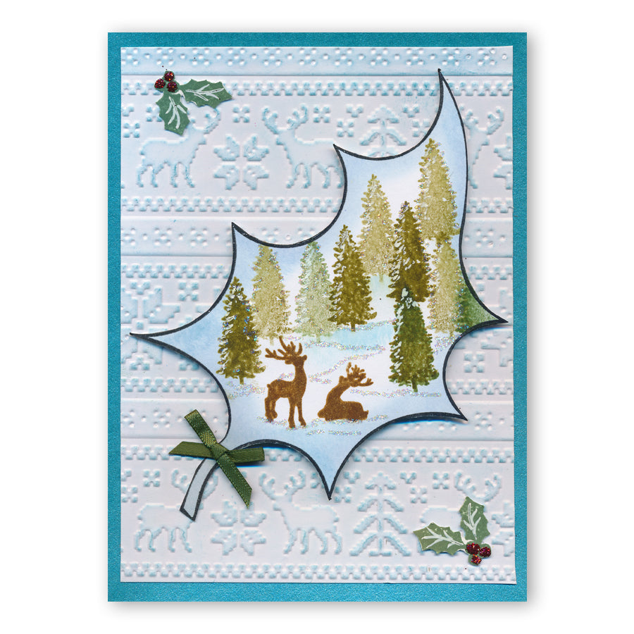 Holly Leaf Outline & Winter Cabin Miniatures A6 Stamp & Mask Duo