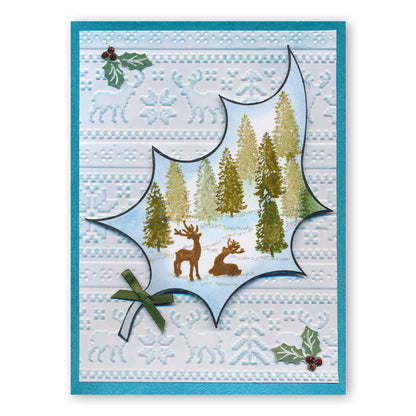 Holly Leaf Outline & Winter Cabin Miniatures A6 Stamp & Mask Duo