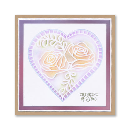 Barbara's Rose & Petunia Floral Hearts 7" x 7" Stencil Duo