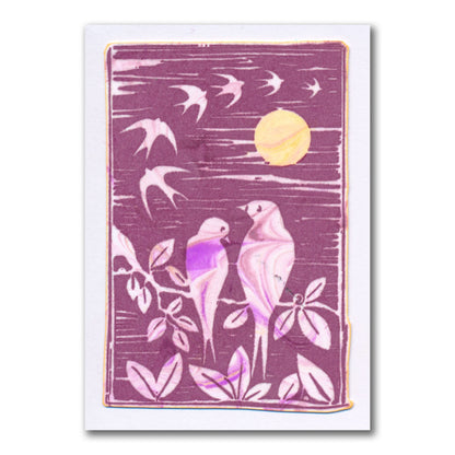 Small Linocut - Together Birds - Two Way Overlay A6 Stamp Set