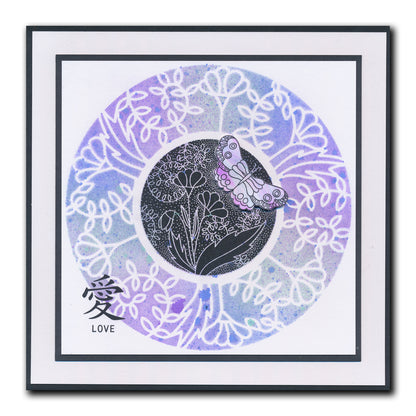 Barbara's SHAC Love - Japanese 2 Way Overlay Flowers & Butterflies Stamp, Mask & Stencil Duo