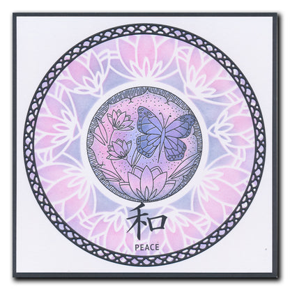 Barbara's SHAC Peace - Japanese 2 Way Overlay Flowers & Butterflies A5 Square Stamp & Mask Set