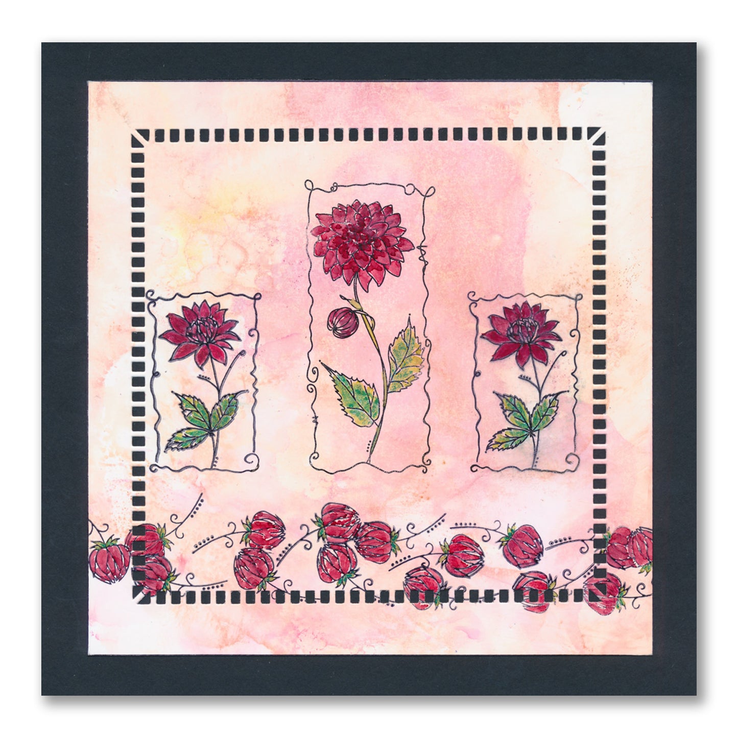 Barbara's SHAC Dahlia Floral Panels A5 Square Stamp & Mask Set