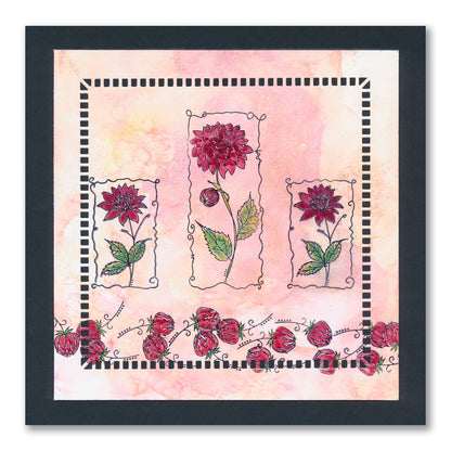 Barbara's SHAC Dahlia Floral Panels A5 Square Stamp & Mask Set