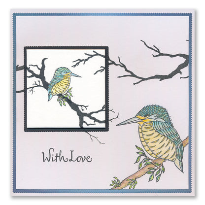 Kingfisher & Branch A5 Square Stamp & Mask Set