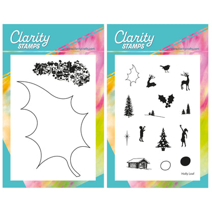 Holly Leaf Outline & Winter Cabin Miniatures A6 Stamp & Mask Duo
