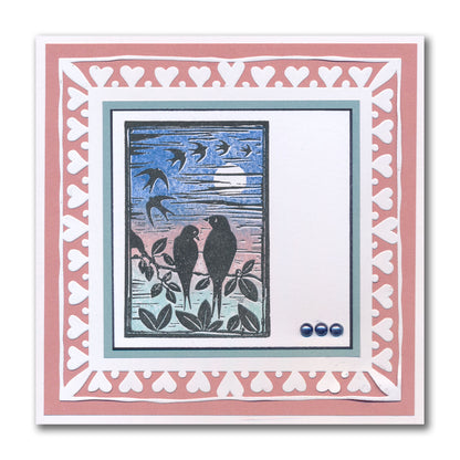 Small Linocut - Together Birds - Two Way Overlay A6 Stamp Set